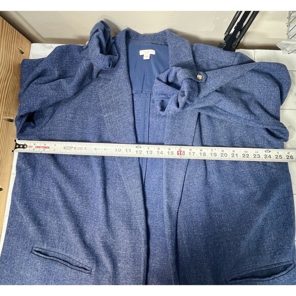 J. Jill Womens Blazer Coat L Open Front Lagenlook Chambray Blue Roll Tab Sleeve - Picture 11 of 12